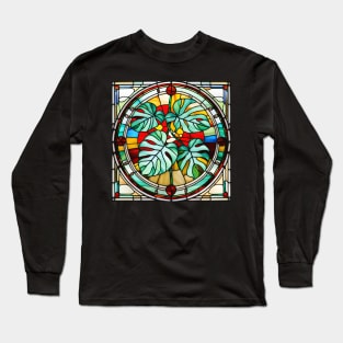 Quad Monstera Leaves Stained Glass Long Sleeve T-Shirt